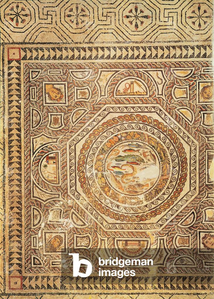 Bild von Mosaik "Die vier Jahreszeiten", 03. Jahrhundert von Roman, b/w