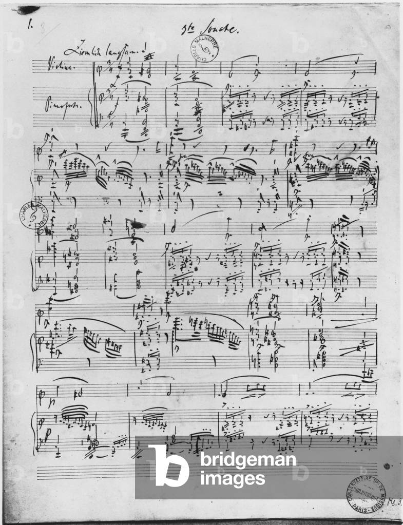 Third Sonata for piano and violin (pen & ink on paper) (b/w photo)