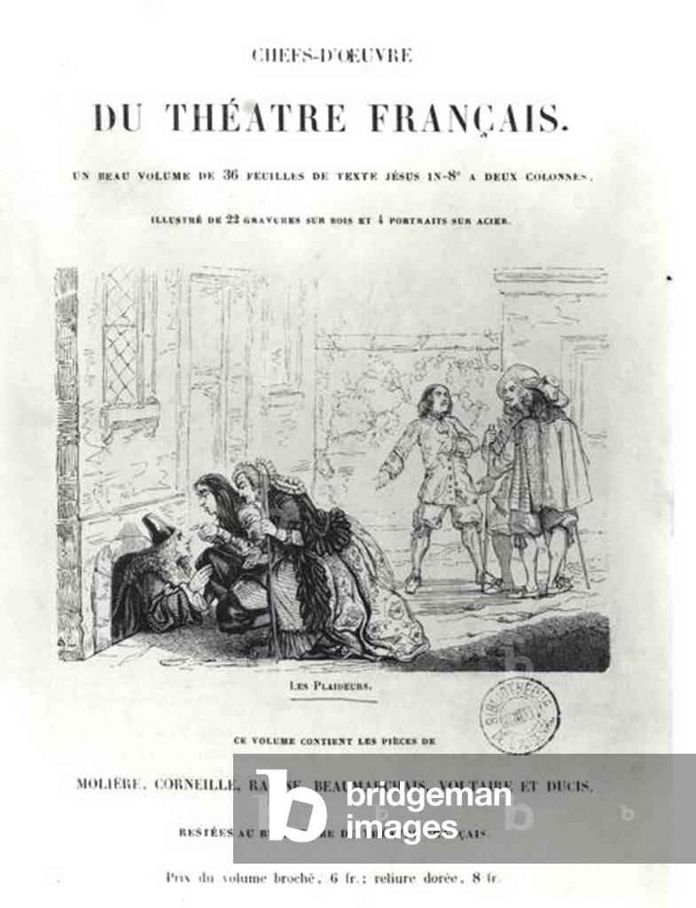 Frontispiece for 'Chefs d'Oeuvre du Theatre Francais' with an illustration for 'The Litigants' by Jean Racine (1639-99) (engraving)