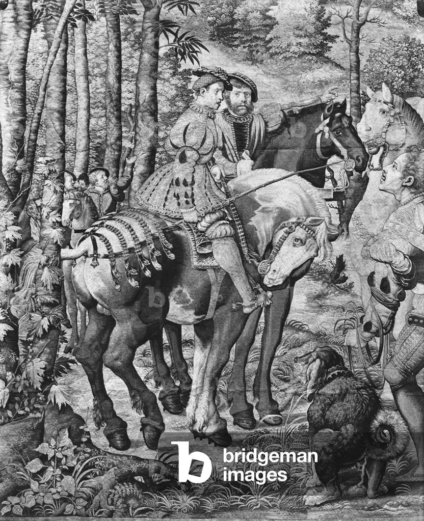 The Hunts of Maximilian, Leo, The Stag Hunt, the Report, Gobelins Factory (tapestry)