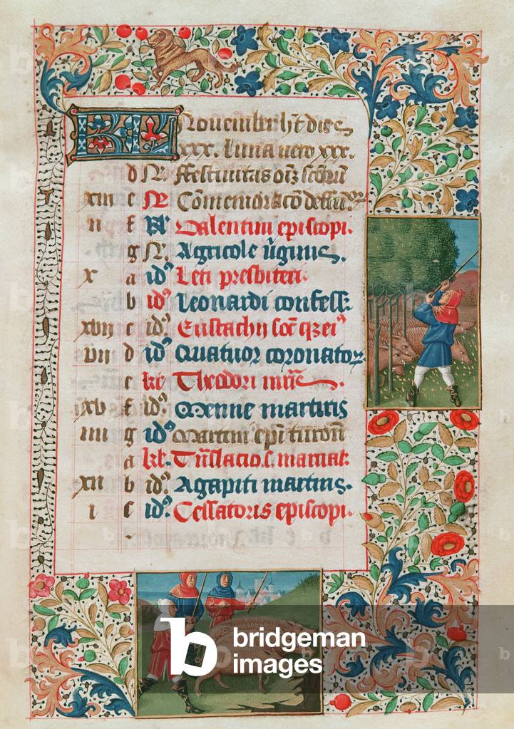 Calendar depitcing November, Acorns and Herds of Pigs (vellum)
