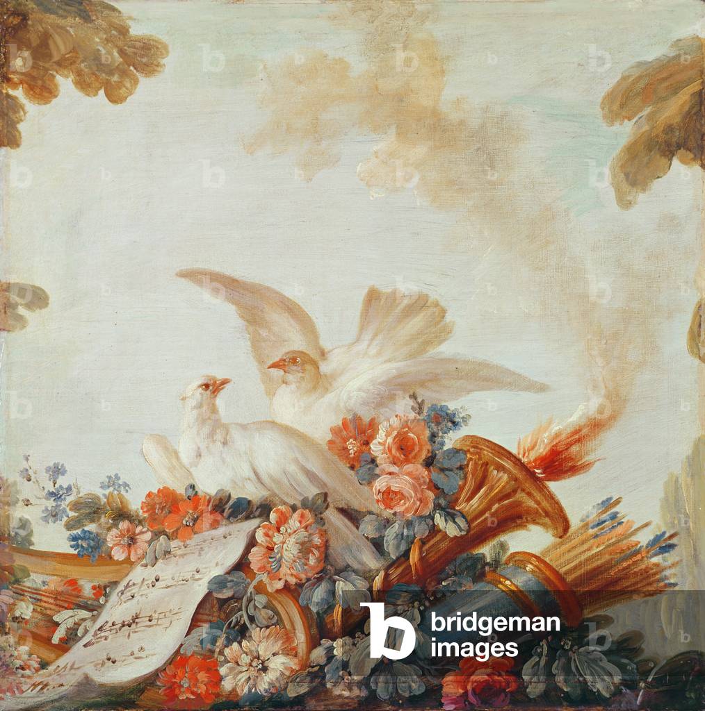 Salon of the Print-maker Gilles Demarteau, above the door: doves and sheet music, c.1750-65 (oil on canvas) 