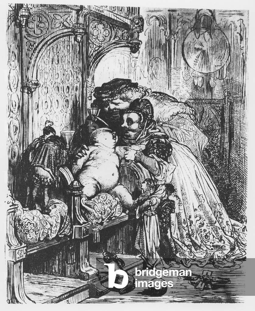 The birth of Pantagruel, illustration from 'Gargantua and Pantagruel', by François Rabelais, 19th century (engraving)