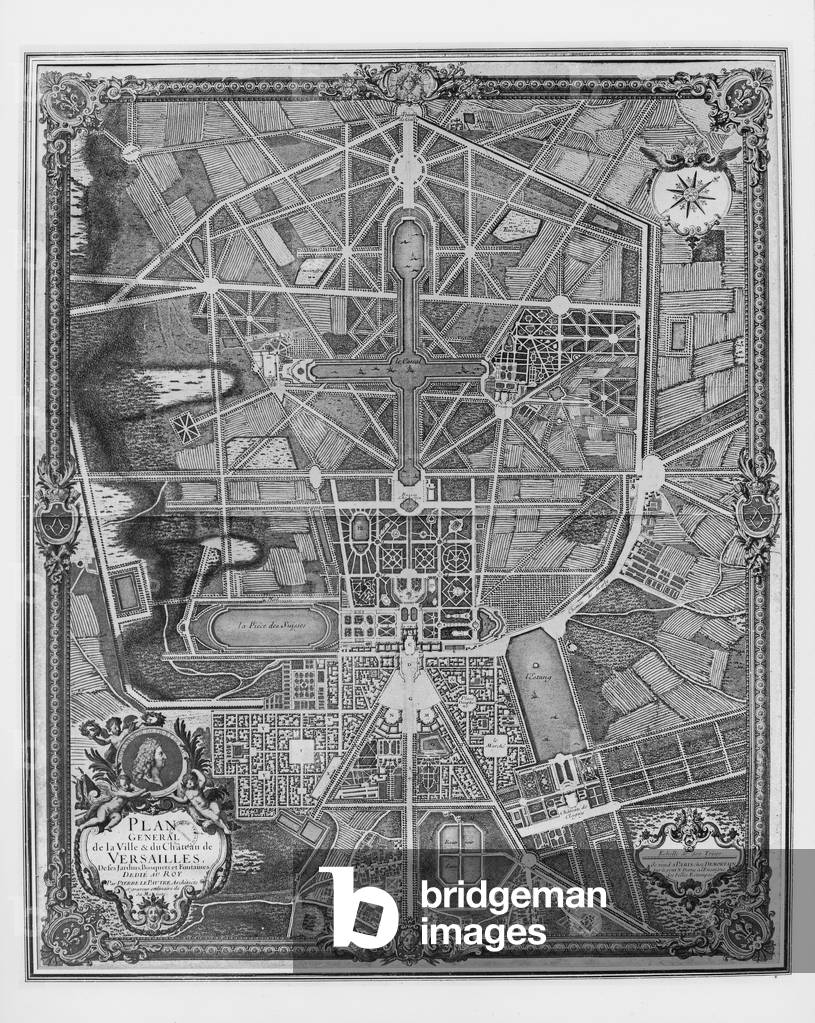 General plan of the town and Chateau of Versailles, with its gardens, forests and fountains, 17th century (engraving)