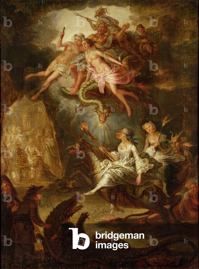 Immagine di Dipinto "L'arrivo al Sabba e l'Omaggio al Diavolo", 18th Secolo di Antoine Francois Saint-Aubert