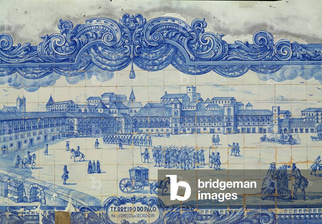 "Piastrelle Azulejos raffiguranti la Praca do Comercio", 18th Secolo di Portuguese School