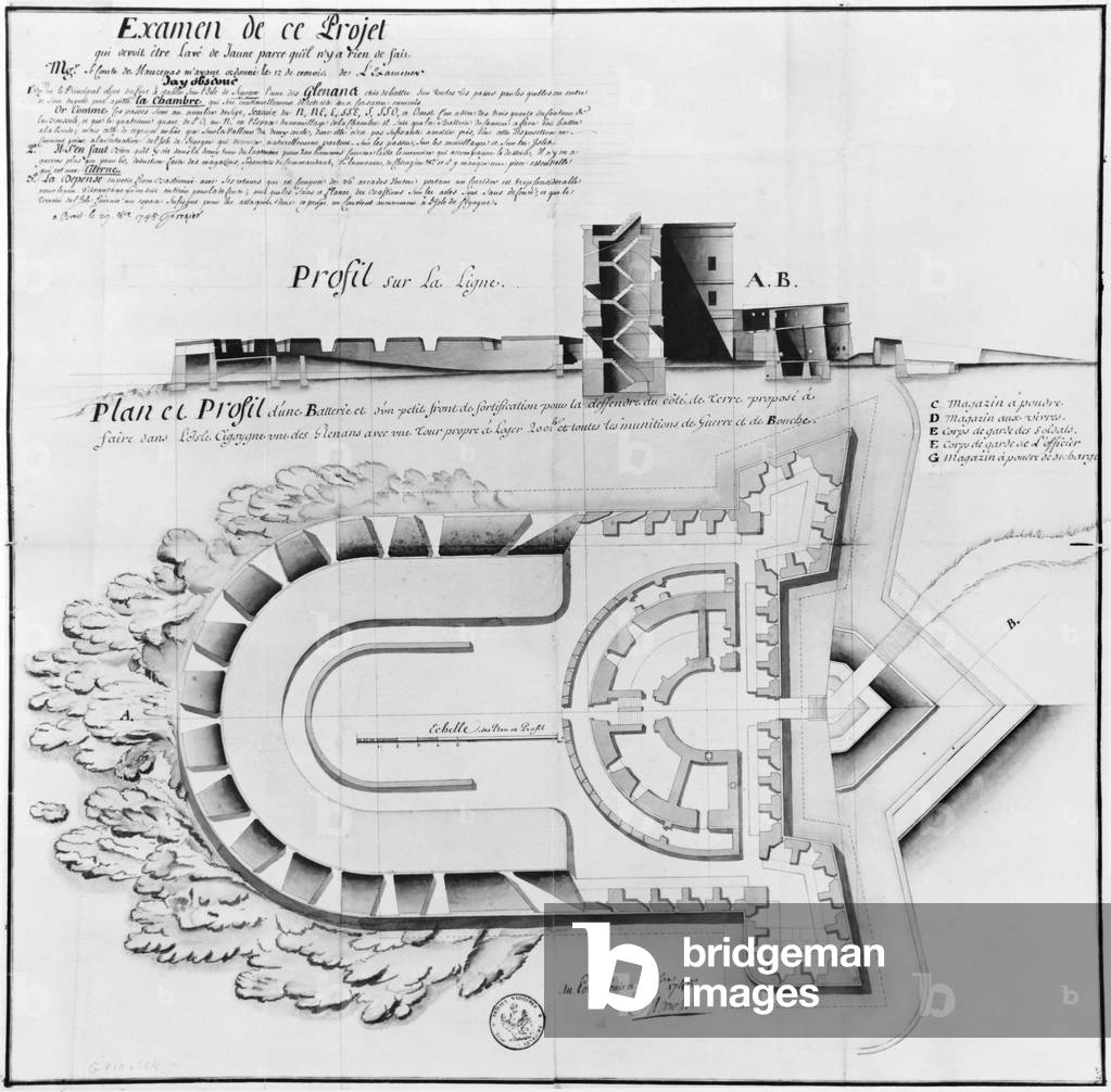 Project of a Fort on the Ile Cigogne, Archipel des Glenan, 1745 (pencil & watercolour on paper)