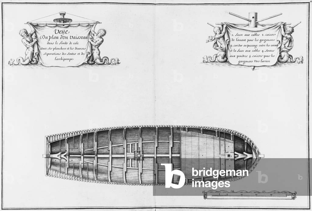 Plan of the hold of a vessel, illustration from the 'Atlas de Colbert', plate15 (pencil & watercolour on paper)
