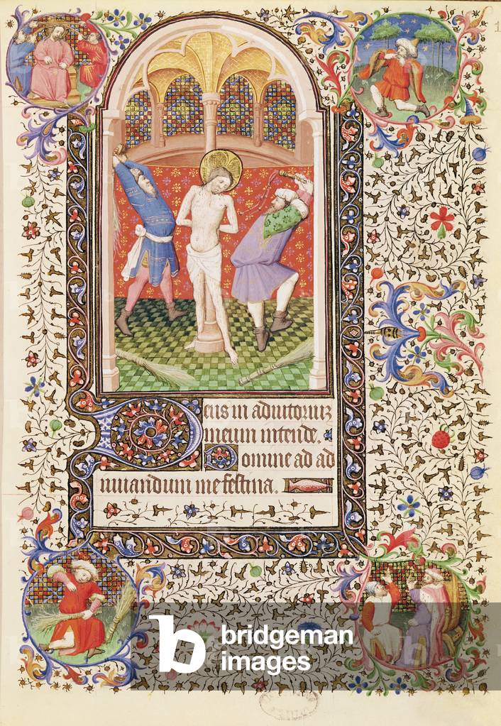 Ms 547 fol.13 Flagellation, from a Book of Hours used by a woman from Poitiers (vellum)