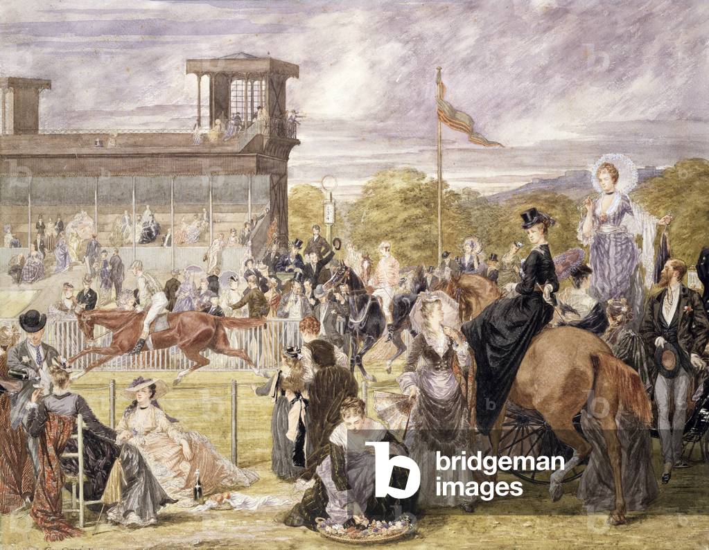 The Races at Longchamp in 1874 (w/c on paper)