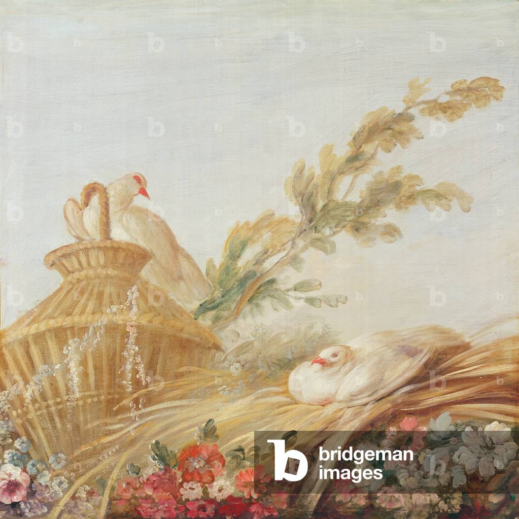 Salon of the Print-maker Gilles Demarteau, above the door; doves sitting their eggs in the hay, 1750-65 (oil on canvas)