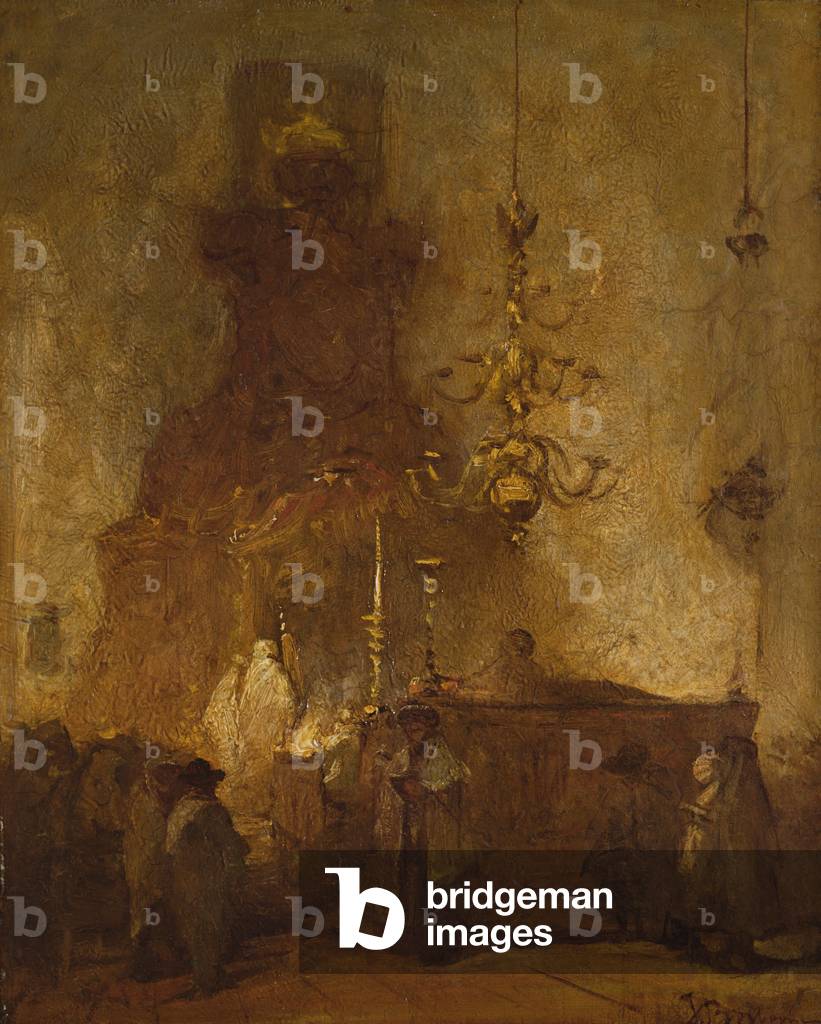 Interior of a German Synagogue in the Hague, 1875-80 (oil on canvas)