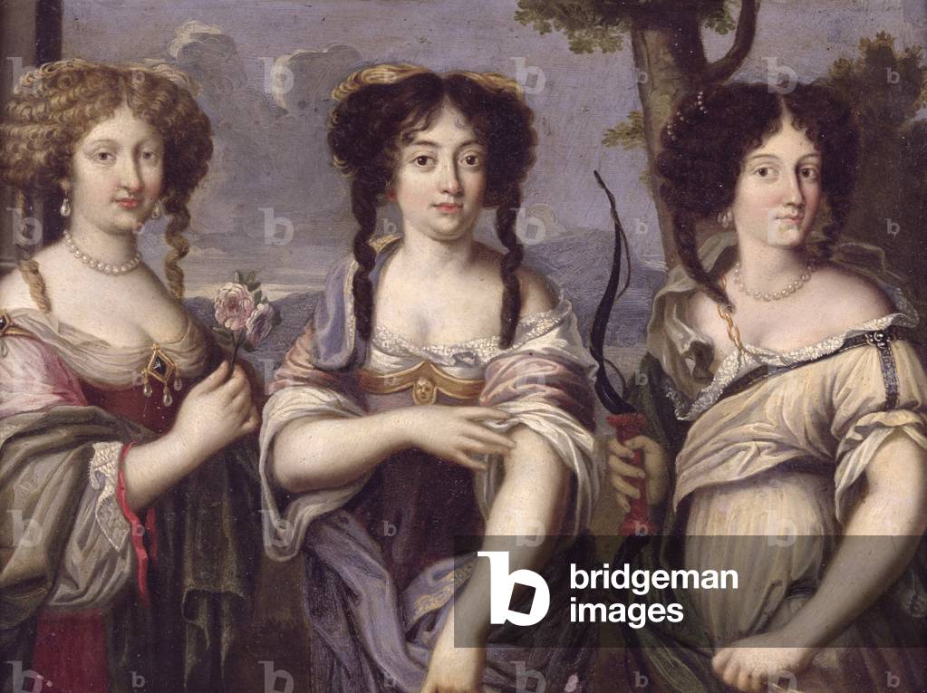 Portrait of three of the nieces of Cardinal Mazarin portrayed as goddesses, Venus, Juno and Diana (oil on copper)