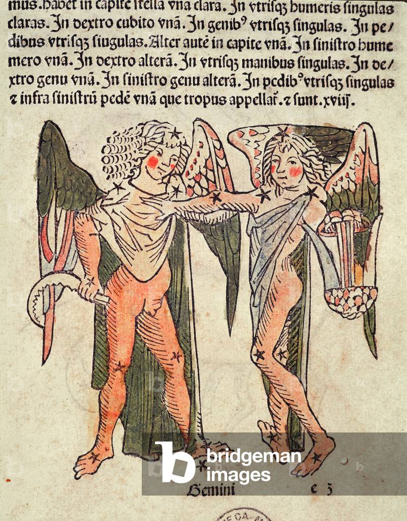 Gemini (the Twins) an illustration from the 'Poeticon Astronomicon' by C.J. Hyginus 15th by Italian Artist