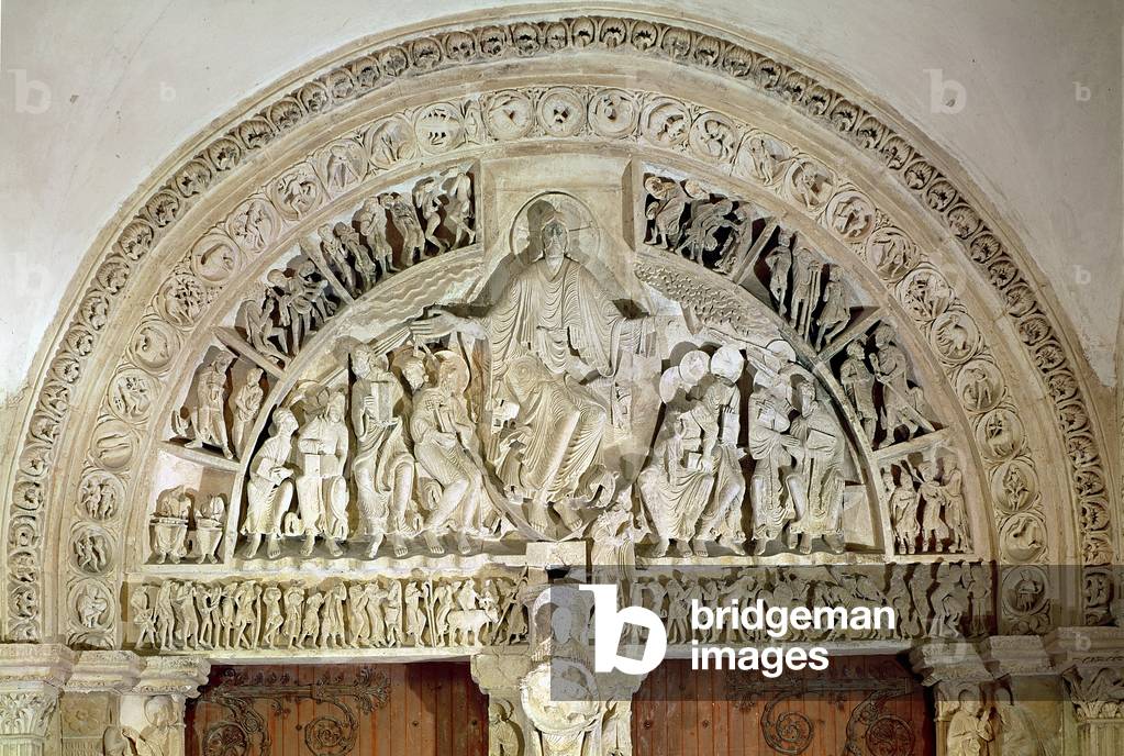 The Pentecost, from the tympanum of the central portal, c.1120 (stone)