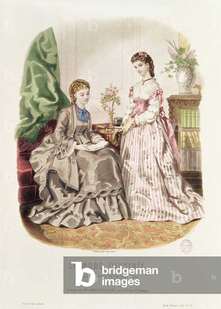 Fashion plate showing ballgowns,1872 (lithograph)