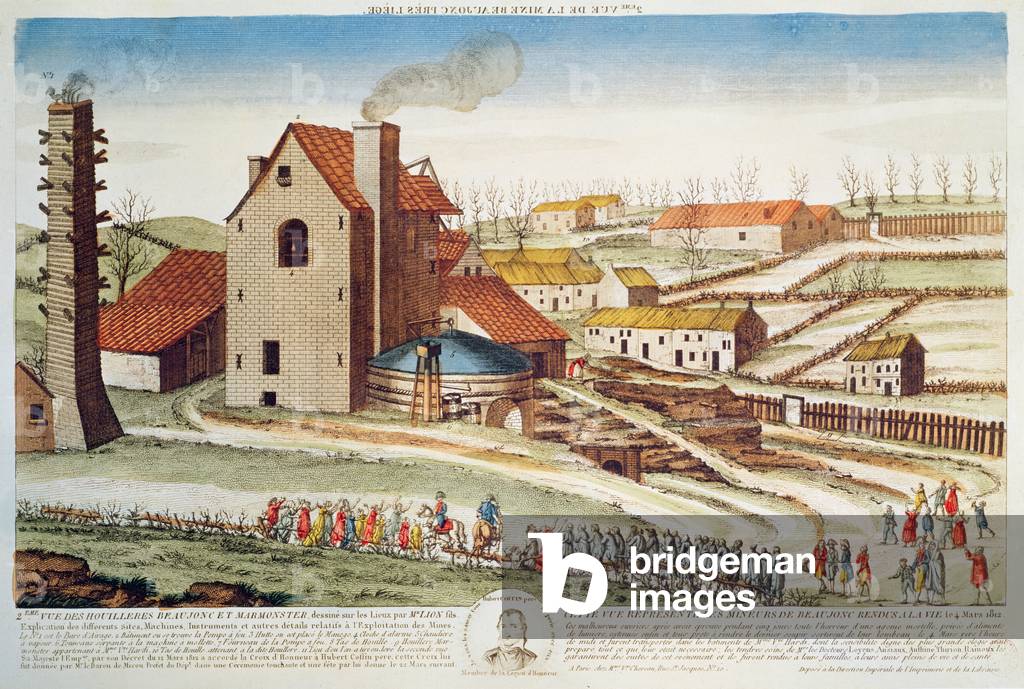 The catastrophe of the Beaujonc coal mine near Liège, 1812 (lithograph)