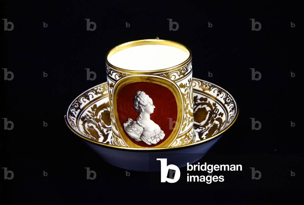 Sevres cup and saucer with an effigy of Marie-Antoinette, c.1773-4 (porcelain)