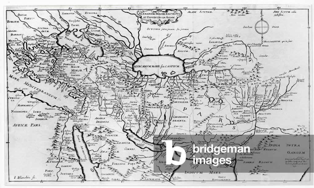 Map of the Travels and the Expeditions of Alexander the Great (356-323 BC) in Asia (engraving) (b/w photo)