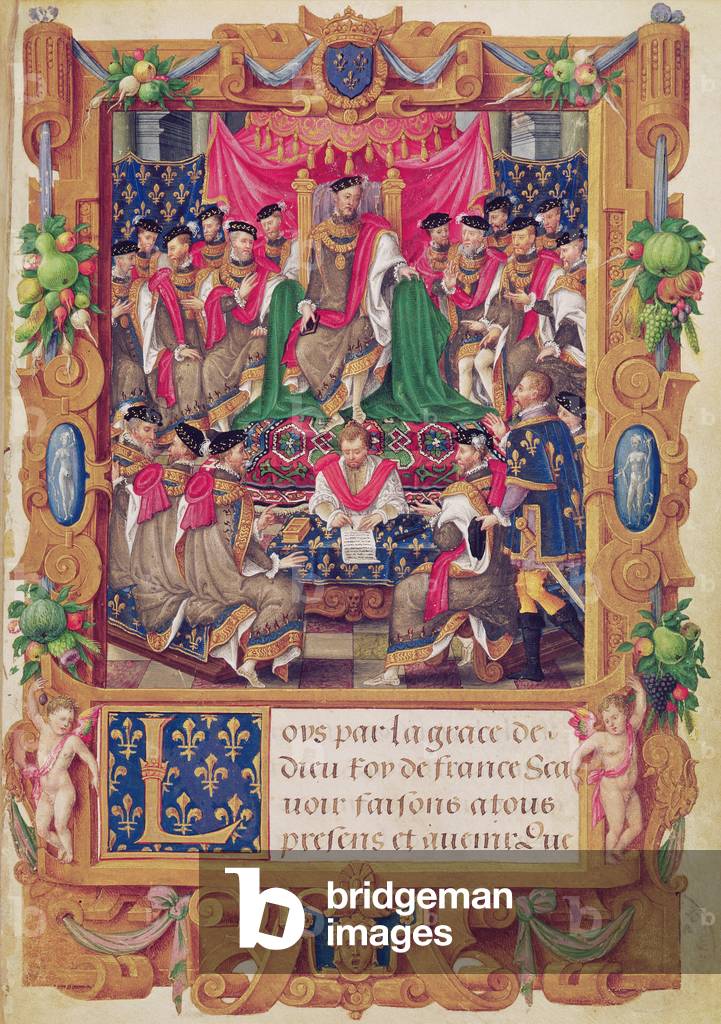 Enrico II presiede una riunione capitolare dell'Ordine cavalleresco francese di Saint-Michel (pergamena)