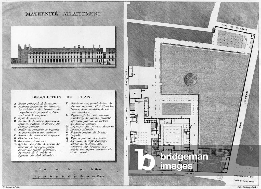 Plan of the Maternite Port-Royal, engraved by Jacques Etienne Thierry (1750-1832) after H. Bessat, 1811 (engraving) (b/w photo)