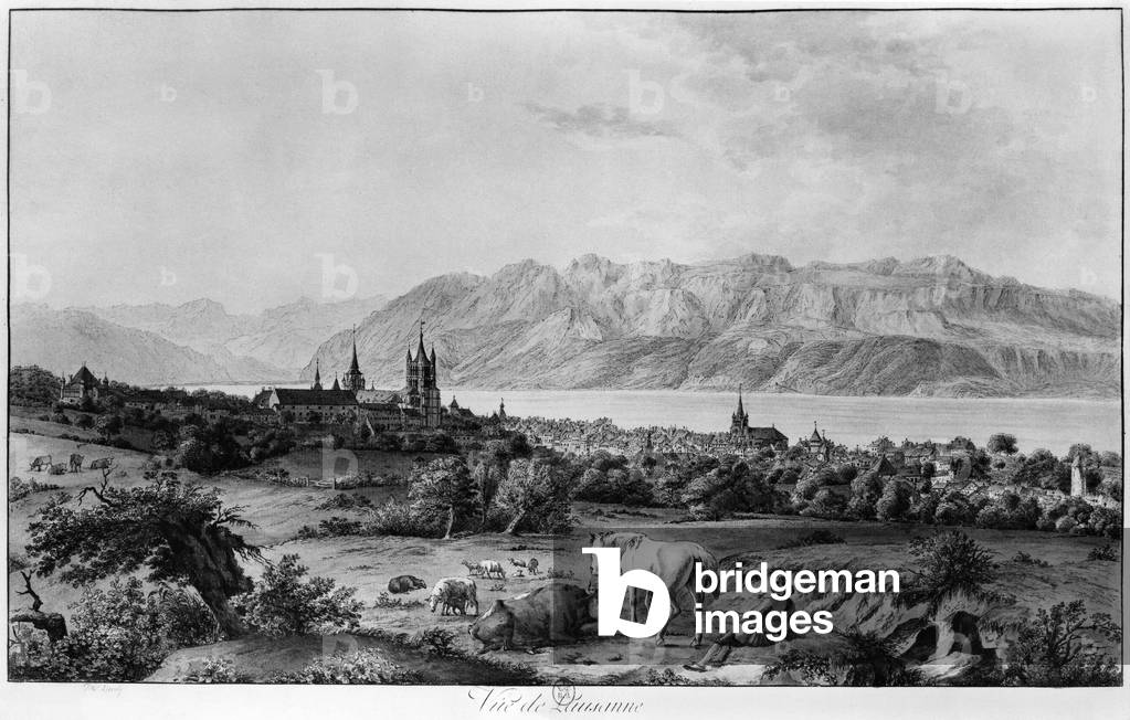 Ansicht von Lausanne (Gravur) (s/w Foto)