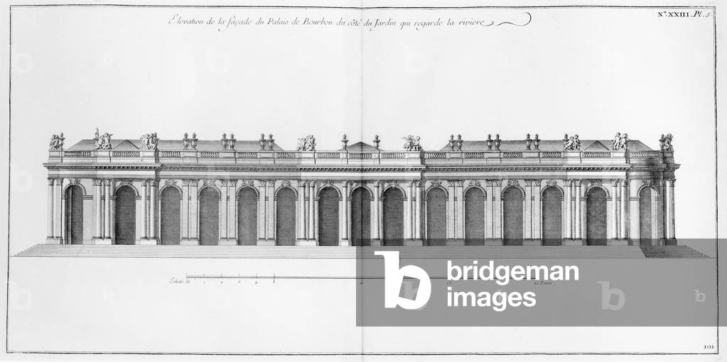 Facade on the Seine of Palais Bourbon 18th by Mariette P., b/w