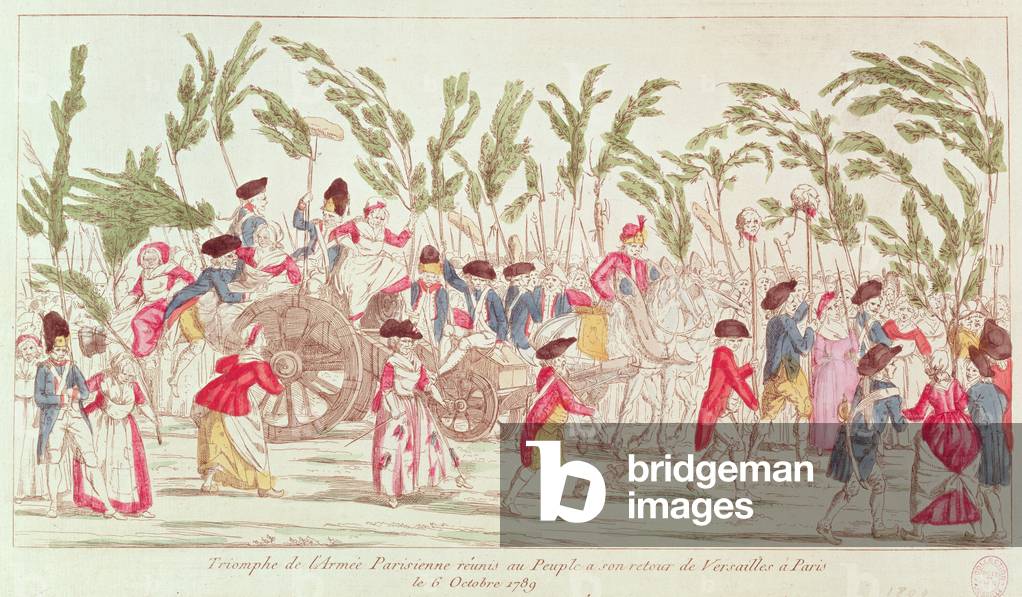 The Triumphant Parisian Army Returning to Paris from Versailles, 6th October 1789 (coloured engraving)