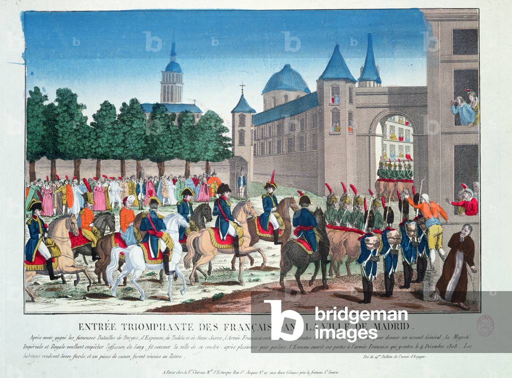 Triumphant Entry of the French into Madrid, 4th December 1808 (coloured engraving)