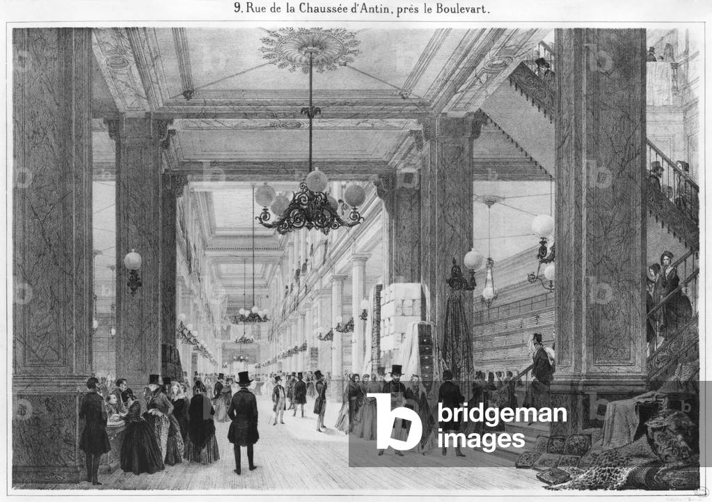 Fabric Shop, 9 rue de la Chaussee d'Antin (engraving) (b/w photo)