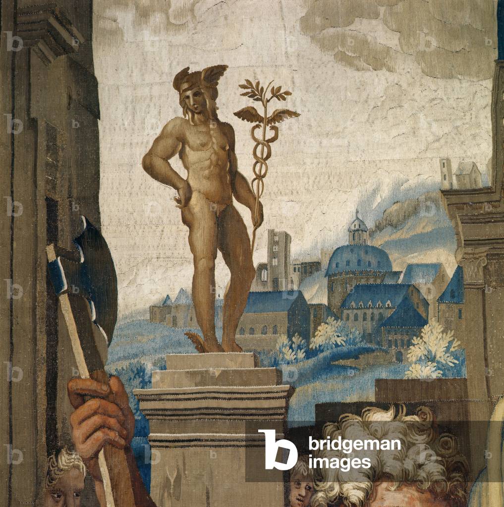 Tapestry depicting the Acts of the Apostles, the Sacrifice of Lystra (detail of statue representing the deity Mercury), woven at the Beauvais Workshop under the direction of Philippe Behagle (1641-1705), 1695-98 (wool tapestry)