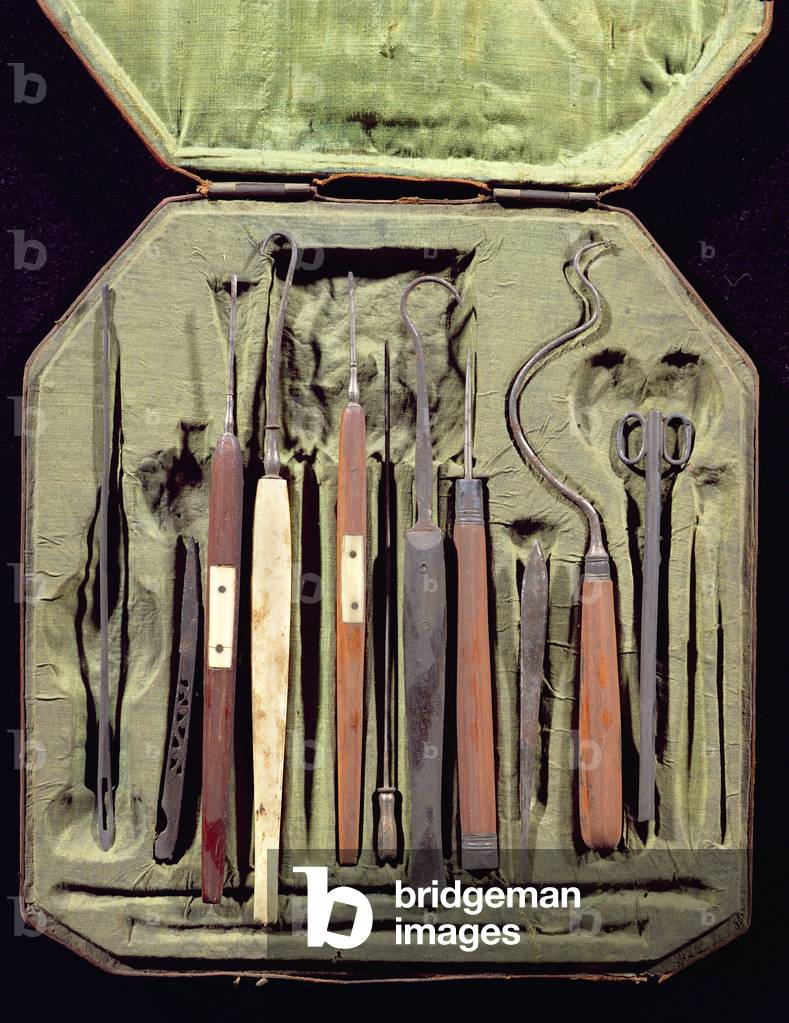 Box of ophthalmic instruments (wood & metal)