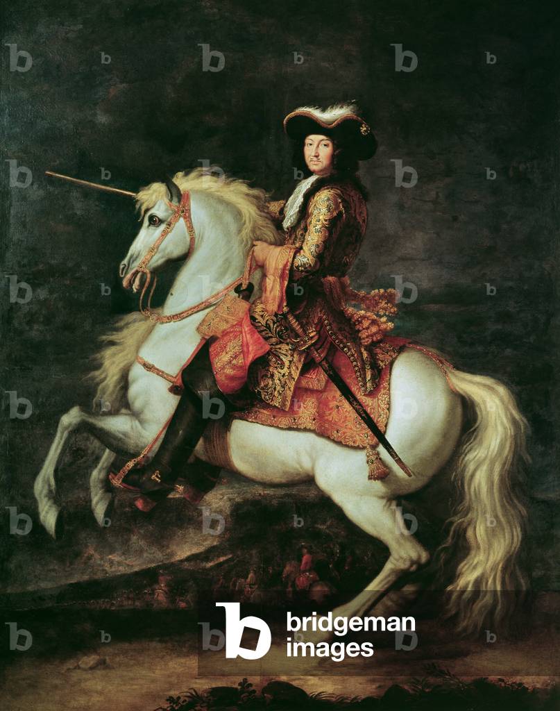Portrait of Louis XIV on a horse (oil on canvas)