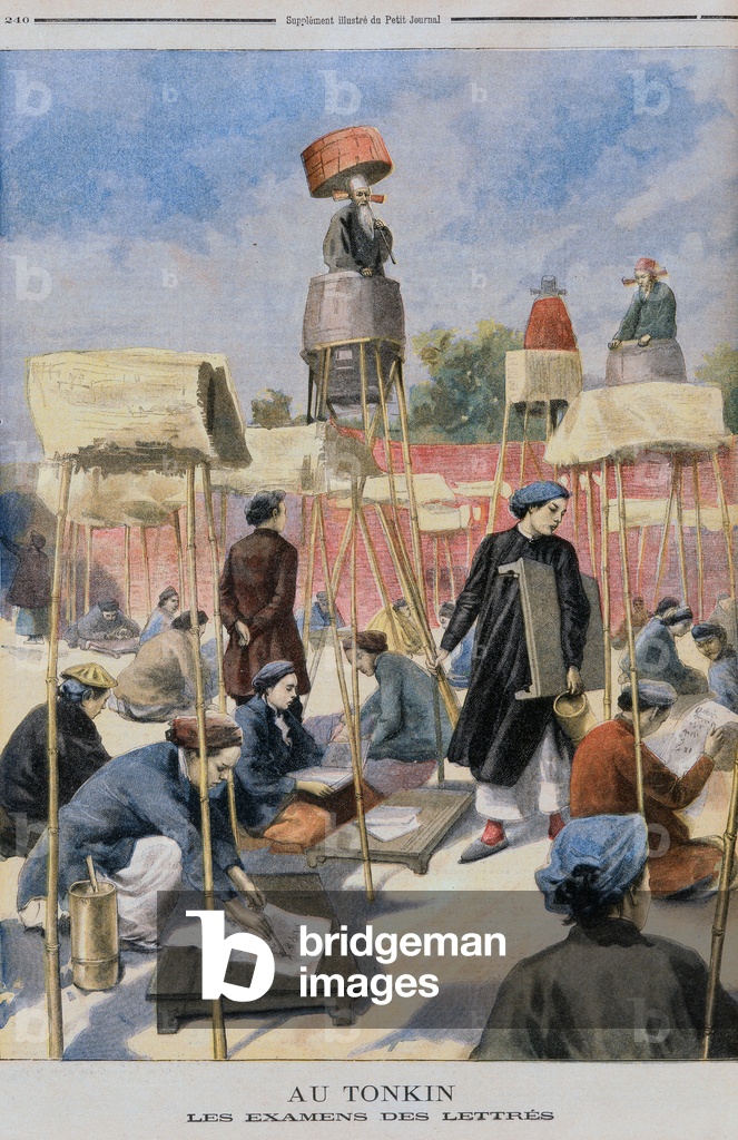 Students in an Exam, Tonking, from 'Le Petit Journal', 28th July 1895 (coloured engraving)