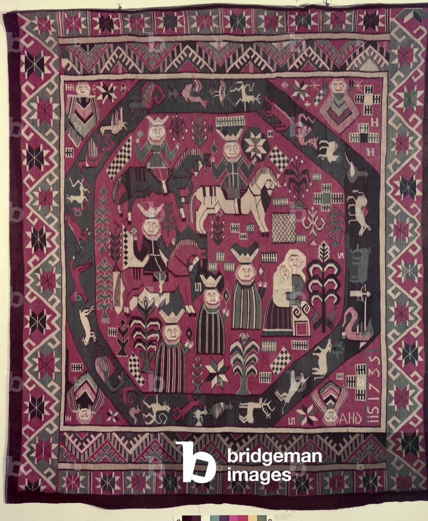 Carpet depicting knights, a mother with her child and various other figures, 1735 (wool)