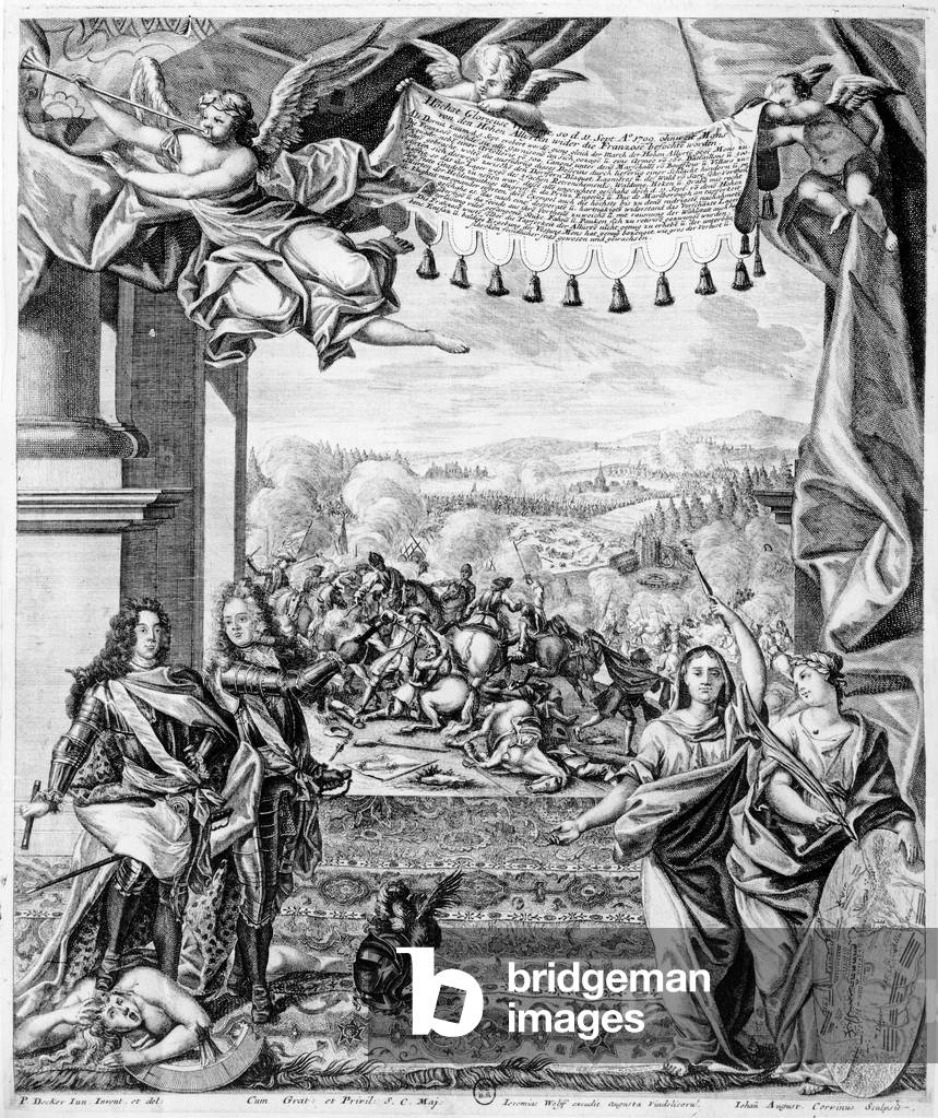 The Battle of Malplaquet, 11th September 1709, engraved by Jeremias Wolff and Johann August Corninus (1683-1738) (engraving)