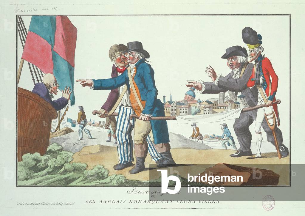 The English boarding their cities, November 1803 (coloured engraving)