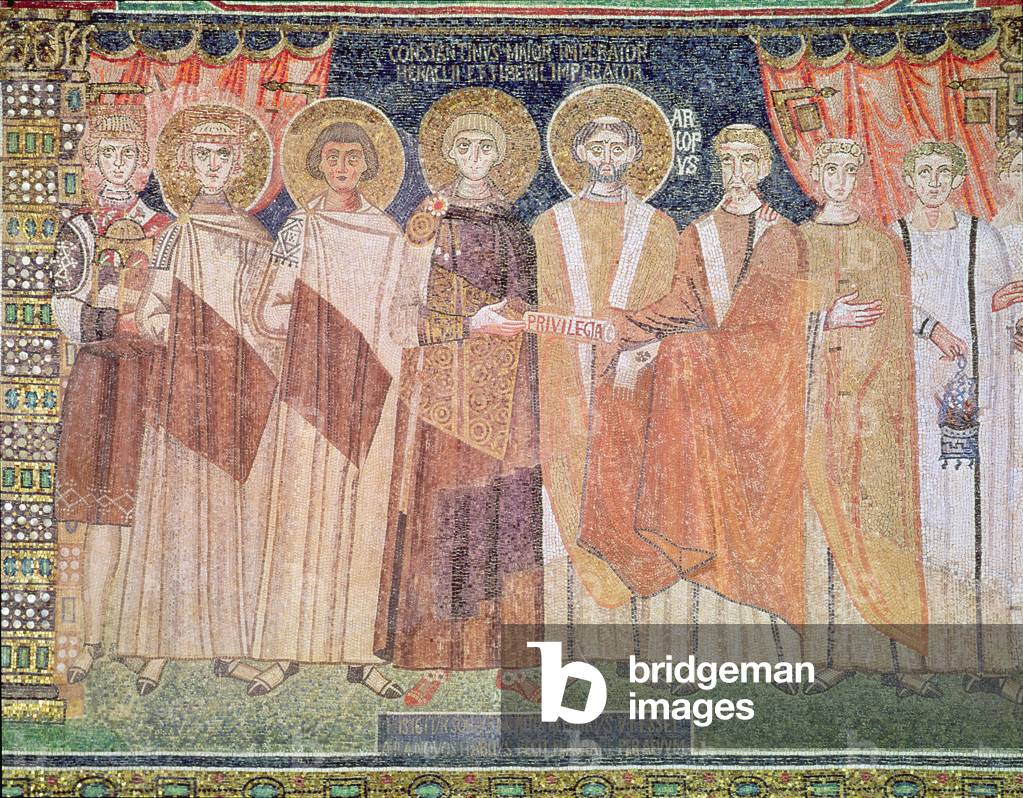 Costantino IV concede privilegi al vescovo Reparato per la chiesa di Ravenna, 671-77 (mosaico)
