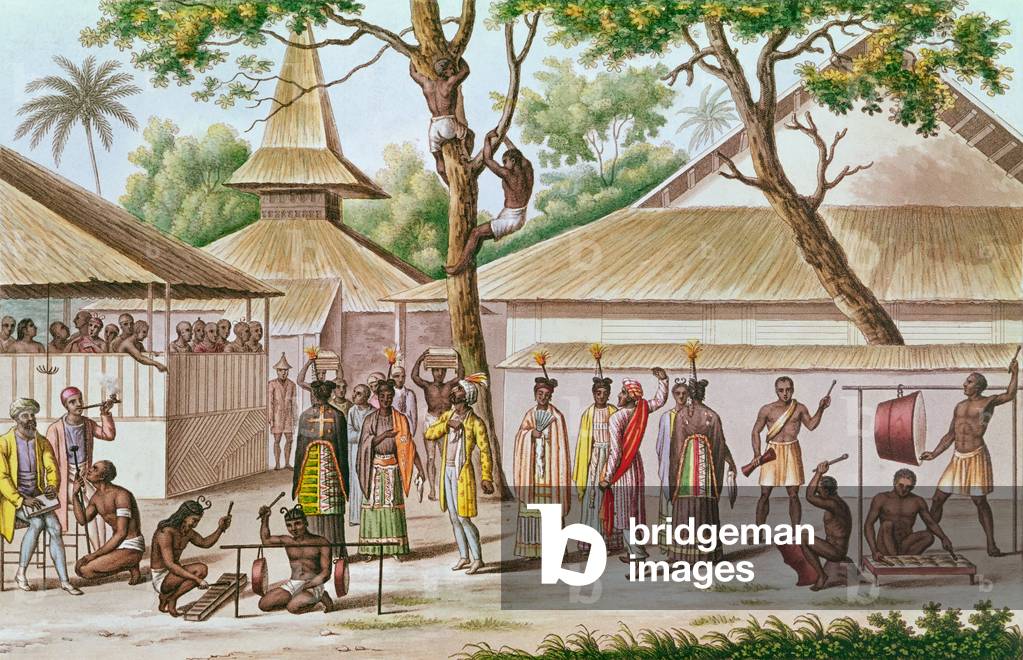 Religious Festival in Caieli, Buru Island, from 'Voyage Autour du Monde sur la Corvette Coquille (1822-25) by Louis Isidore Duperrey (1786-1865) (lithograph)