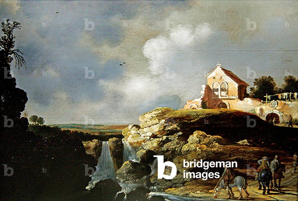 Horsemen in a landscape (oil on wood)