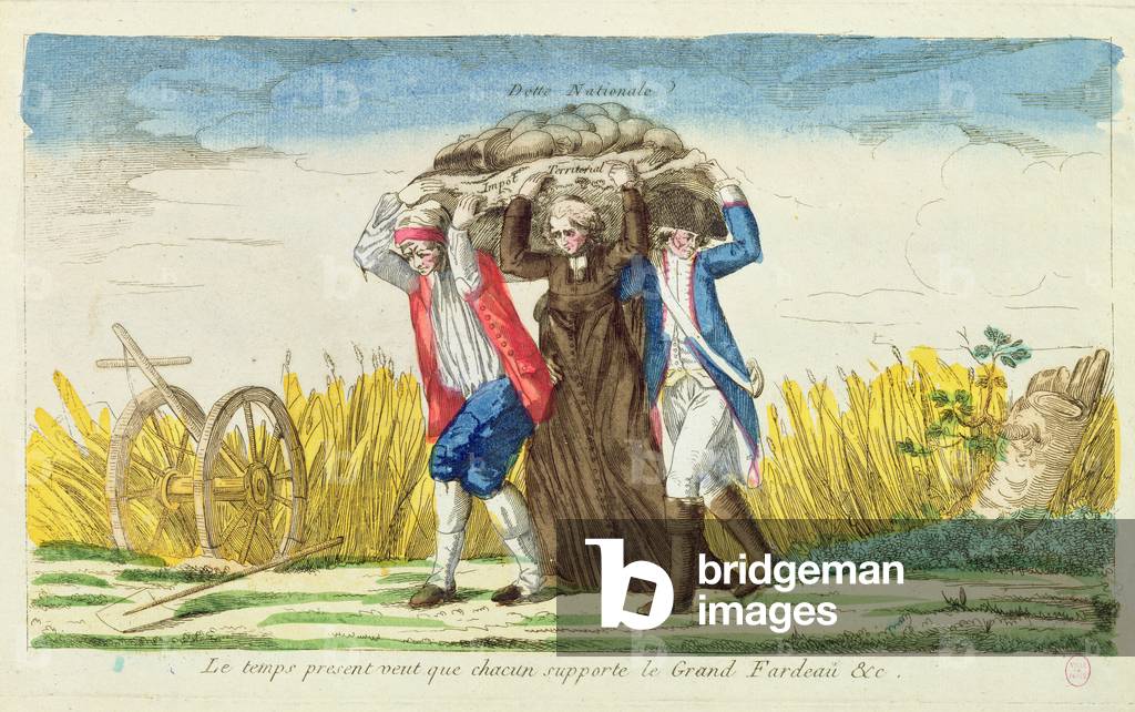 Present times demand that everyone bears the Great Burden (coloured engraving)