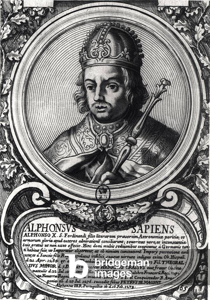Portrait of Alfonso X (1221-84) 'the Wise' (engraving) (b/w photo)