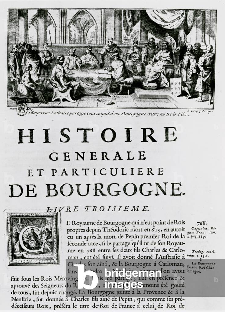 Frontispiece of 'Histoire de Bourgogne', depicting the emperor Lothair (engraving)