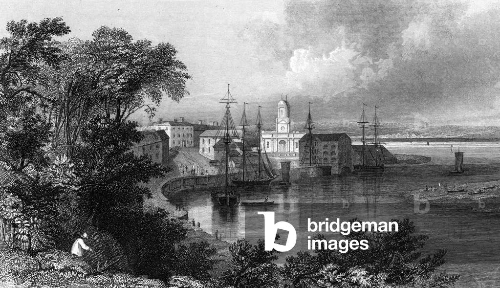 "Mistley Quay", 1832 von William Henry Bartlett, b/w