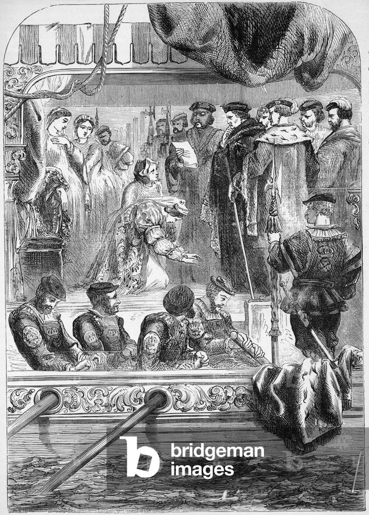 The Arrest of Anne Boleyn (print) 19th by English Artist, b/w