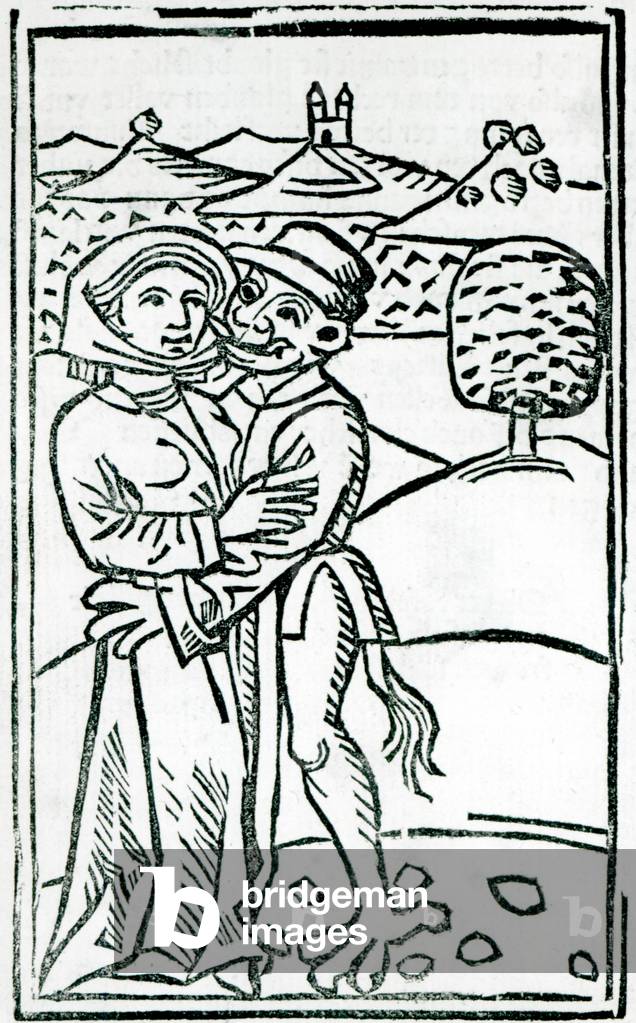 Demon Making Love to a Witch (woodcut print) (b/w photo)
