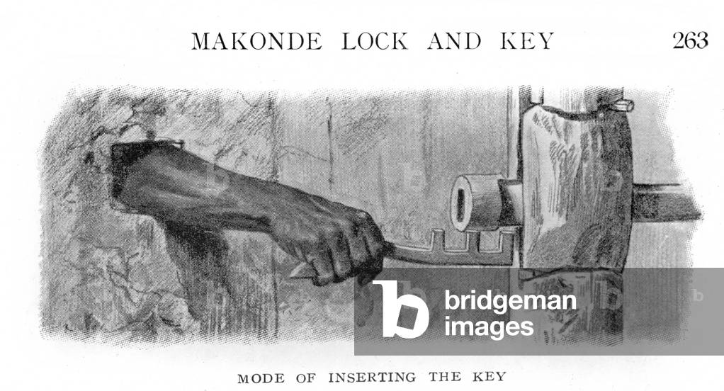 Makonde Lock and Key, from 'Native Life in East Africa', by Karl Weule, 1909 (litho)
