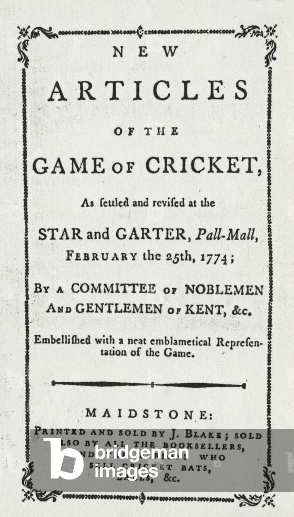 Titlepage of 'New Articles of the Game of Cricket', 1774 