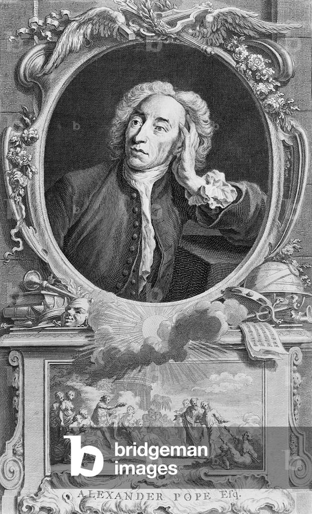 Portrait of Alexander Pope (1688-1744), engraved by Jacobus Houbraken (1698-1780), 1747 (engraving)