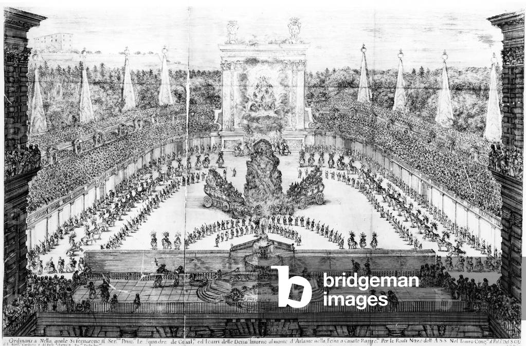 Pageant of Atlas for the marriage of Cosimo III de'Medici and Margherita Luisa d'Orleans, engraved by Stefano della Bella, 1661 (engraving)